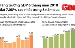 Tăng trưởng GDP 6 tháng năm 2018 cao nhất trong 8 năm qua
